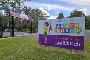 The main entrance sign at Amaze World.