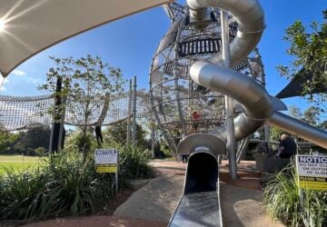 Corkscrew tunnel slide at Bim'Bimba Park.