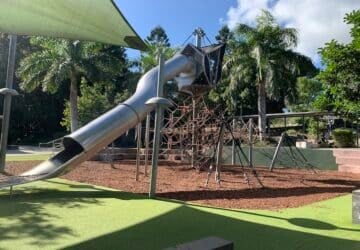 Metal tunnel slide at Bob Gamble Park.