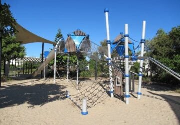 Rope play structure at Central Park playground in Newport.