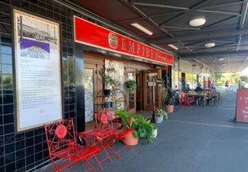 Shop front and seating outside Empire Revival in Paddington.
