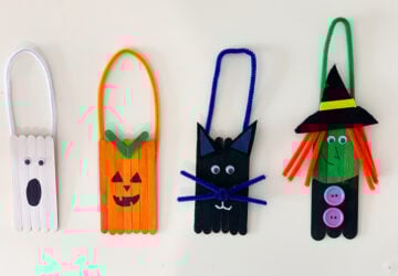 black cat, pumpkin, witch, ghost, craft, kids, diy, door hanger, halloween