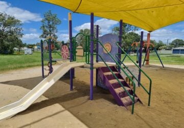 Toddler fort and slide with sand base at JJ Smith park.