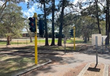 Traffic track with signs and lights at Joe Bradfield Centre Park.