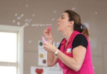 Music Beat Vicky blowing bubbles.