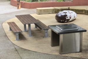 Picnic table and electric BBQ at Osprey House.