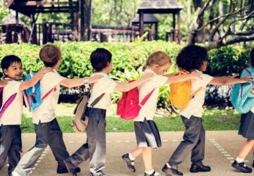 happy school kids outside