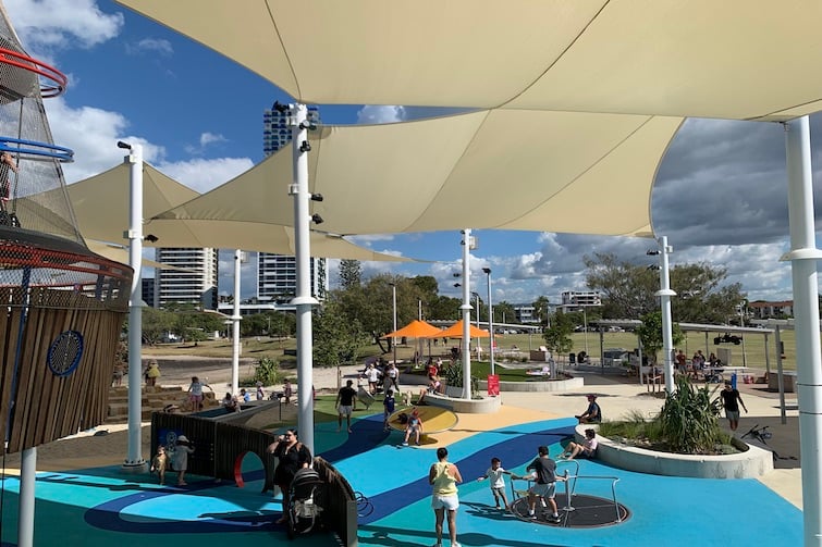 View of the playground and nearby grassed area at Peninsula Playground.