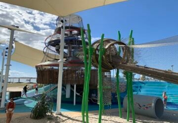 Large climbing tower and skywalk at Peninsula Playground.