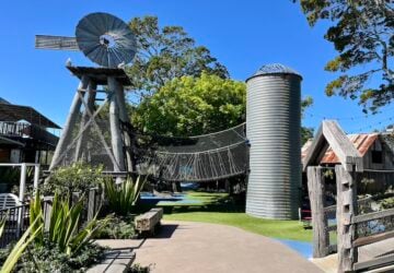 Windmill and tanks at the Sandstone Point Hotel playground.