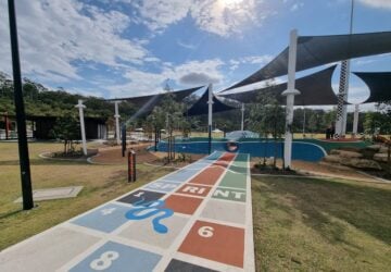 Snakes and ladders on pathway at Silver Jubilee Park in Spring Mountain.