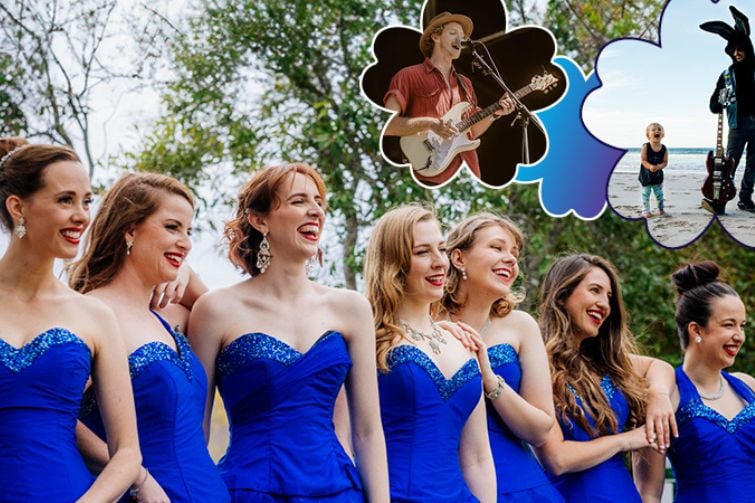 Mothers day picnic event image of singers on blue dresses.