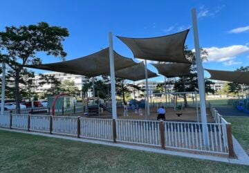 Fenced playground at Waterfront Park.