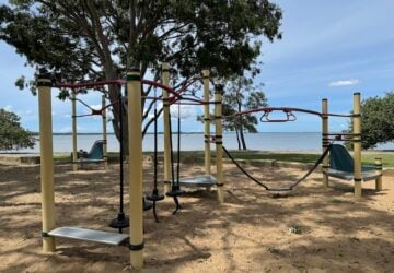 Stepping equipment with views of the water in the background at WH Yeo Park.
