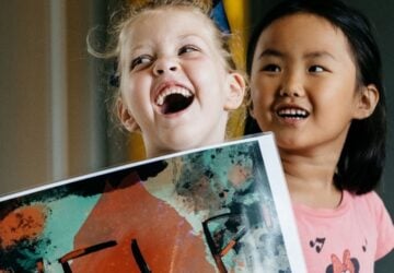 state library winter girls laughing