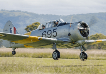Caboolture Warplane Museum Wirraway on takeoff.