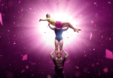 Circa Academy three acrobats balancing in tower.