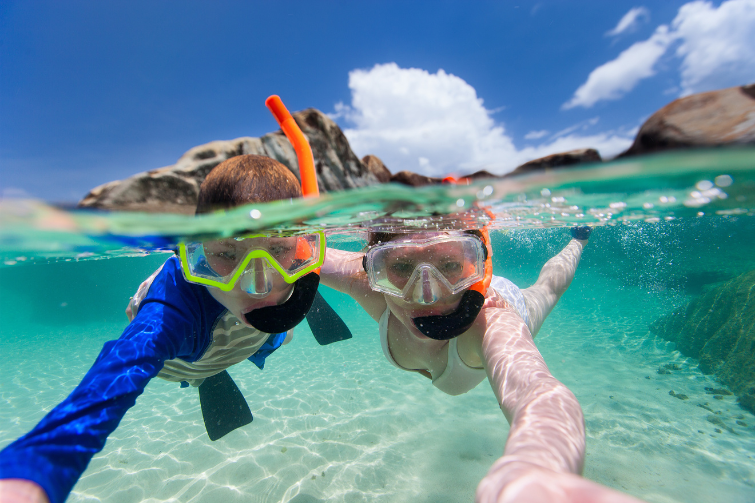 Mother and son snorkelling.